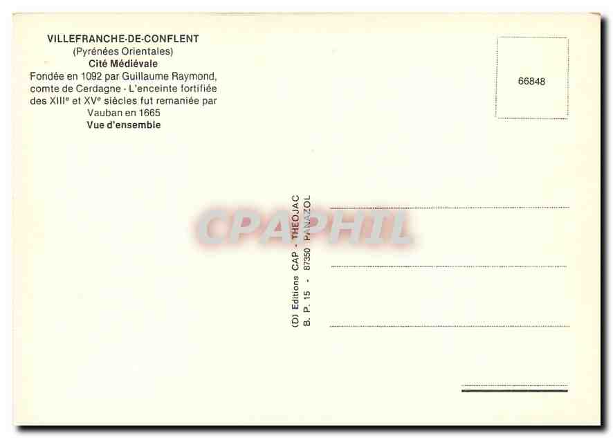 CPM Villefranche de Conflent Pyrenees Orientales Cite Medievale  — Rückseite
