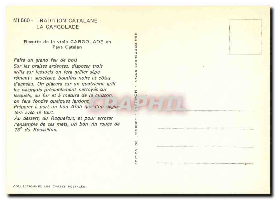 CPM Tradition Catalane La Cargolade Recette de la vraie Cargolade en Pays Catalan  — Rückseite