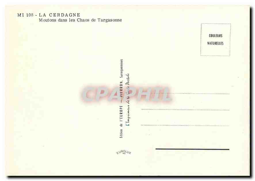 CPM La Cerdagne Moutons dans les Chaos de Targasonne  — Rückseite