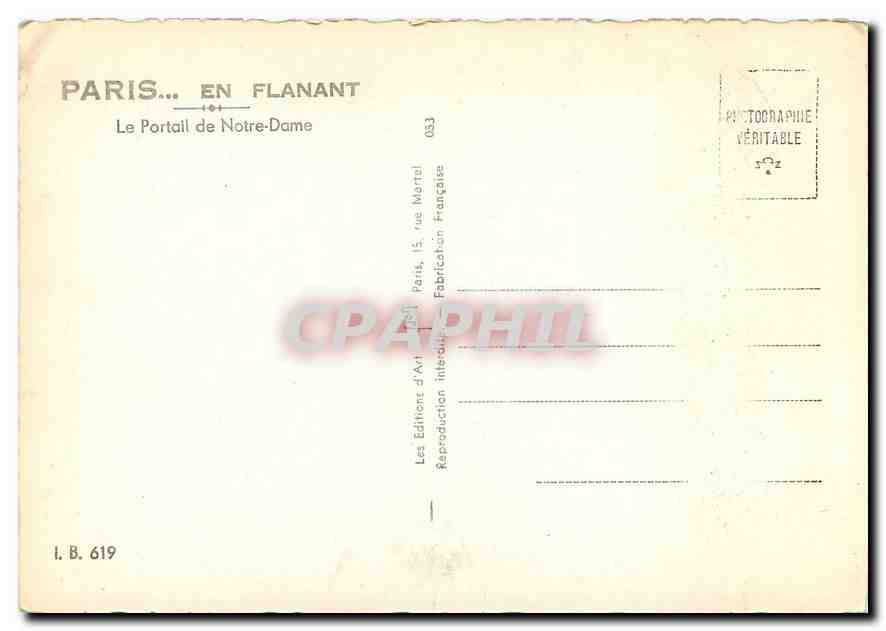 CPM Paris en flanant Le Portail de Notre Dame  — Rückseite