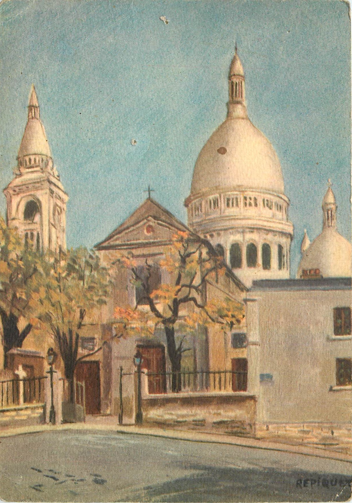 CPM Repiquet Paris Montmartre l'Eglise St Pierre et le Sacre Coeur 