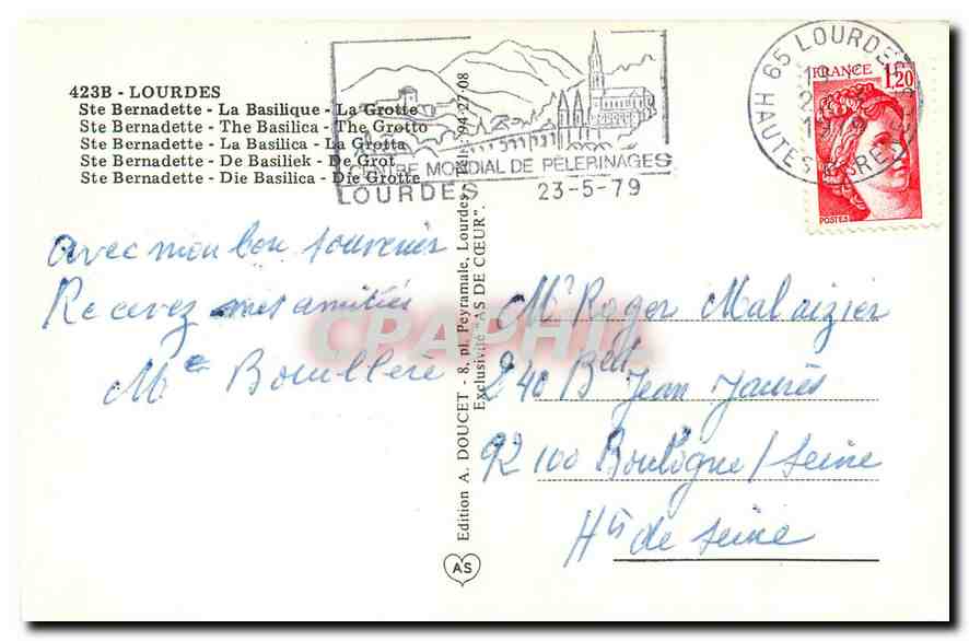 CPM Lourdes Ste Bernadette La Basilique La Grotte  — Verso