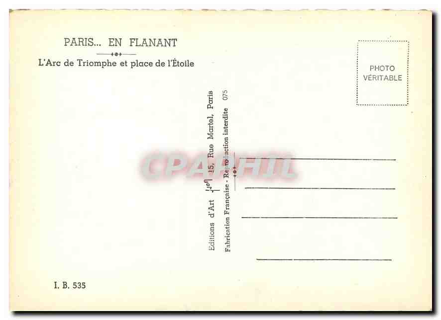 CPM Paris en flanant L'Arc de Triomphe et place de l'Etoile  — Rückseite
