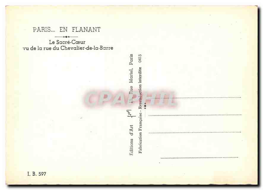 CPM Paris en flanant le Sacre Coeur vu de la Rue du Chevalier de la Barre  — Rückseite