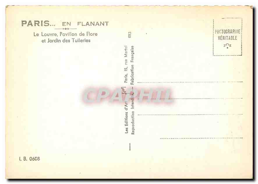 CPM Paris en flanant Le Louvre Pavillon de Flore et Jardin des Tuileries  — Rückseite