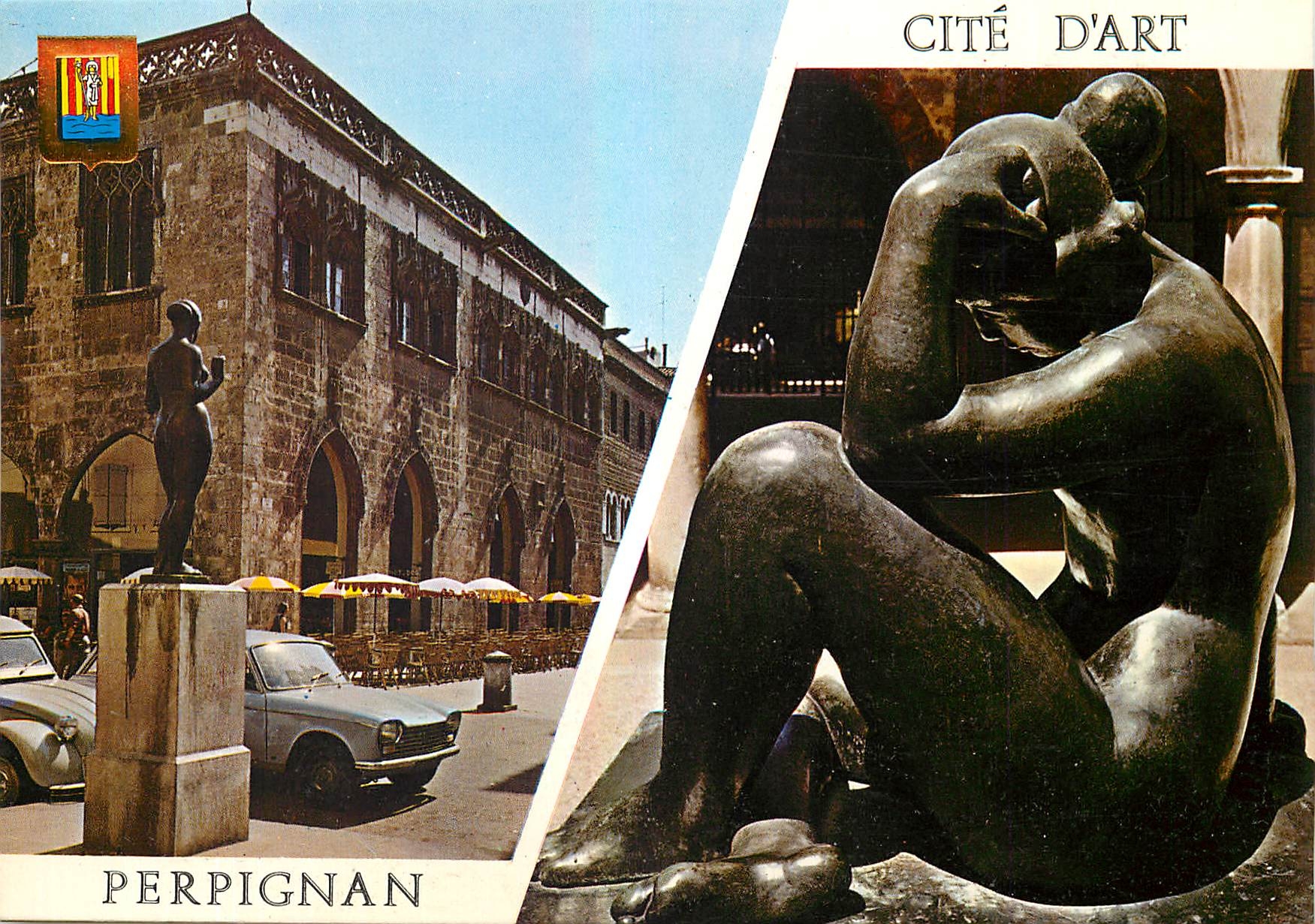 CPM Arts et Couleurs du Roussillon Perpignan Les Sculptures de Maillot Venus Place de la Loge et Med