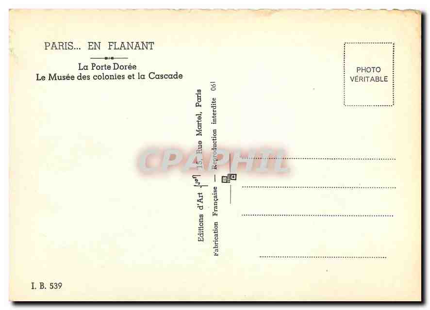 CPM Paris en flanant La Porte Doree Le Musee des Colonies et la Cascade  — Rückseite