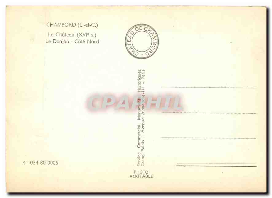 CPM Chambord L et C Le Chateau Le Donjon Cote Nord  — Rückseite