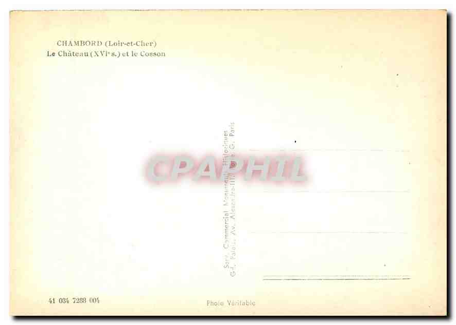 CPM Chambord Loir et Cher Le Chateau et le Cosson  — Verso
