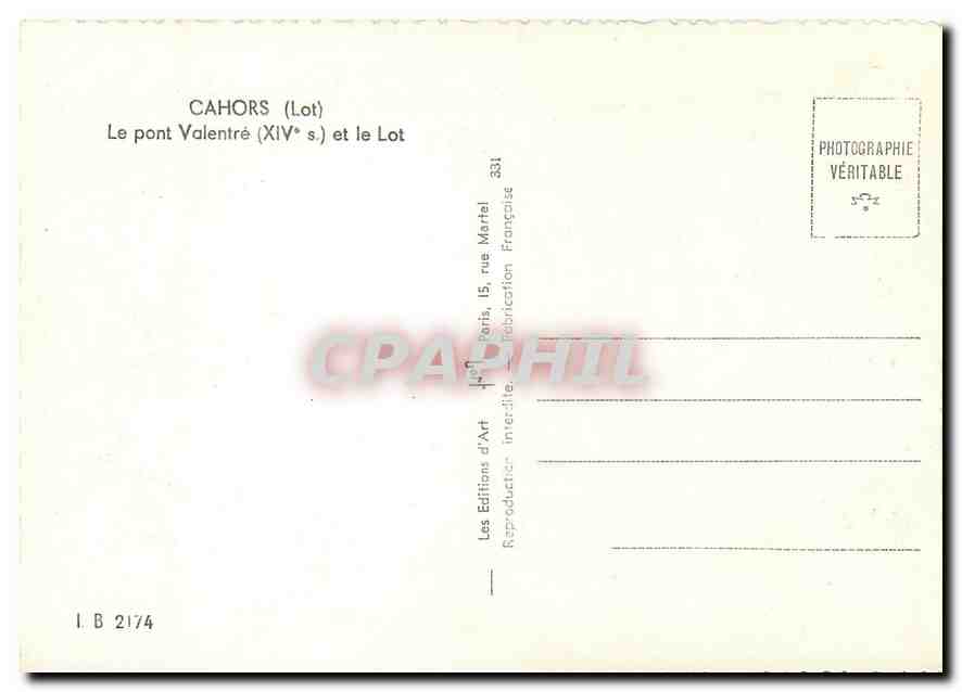 CPM Cahors Lot Le pont Valentre et le Lot  — Verso