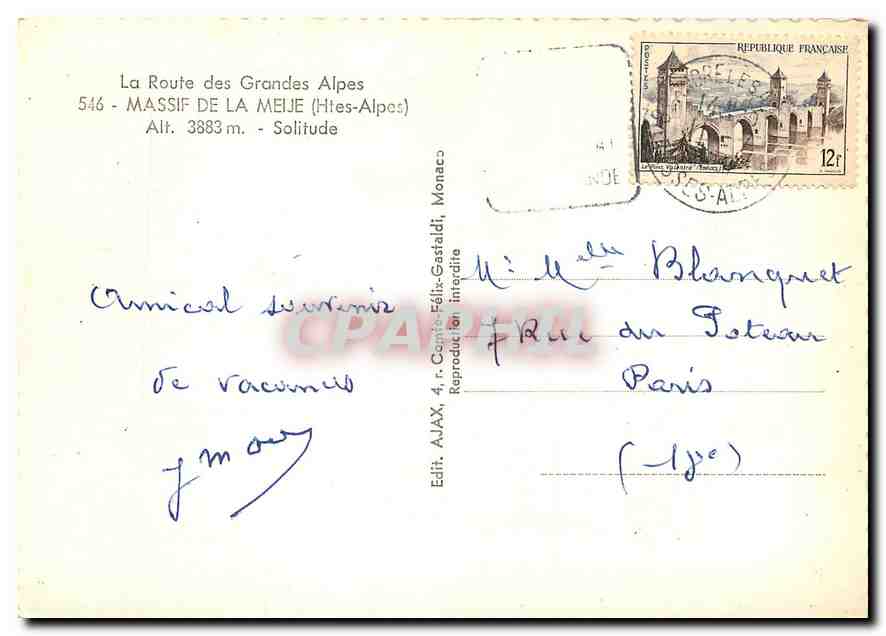 Croix sur le sommet du Mont Blanc — Massif de la Meije — Éditeur AJAX, Monaco — Reverso
