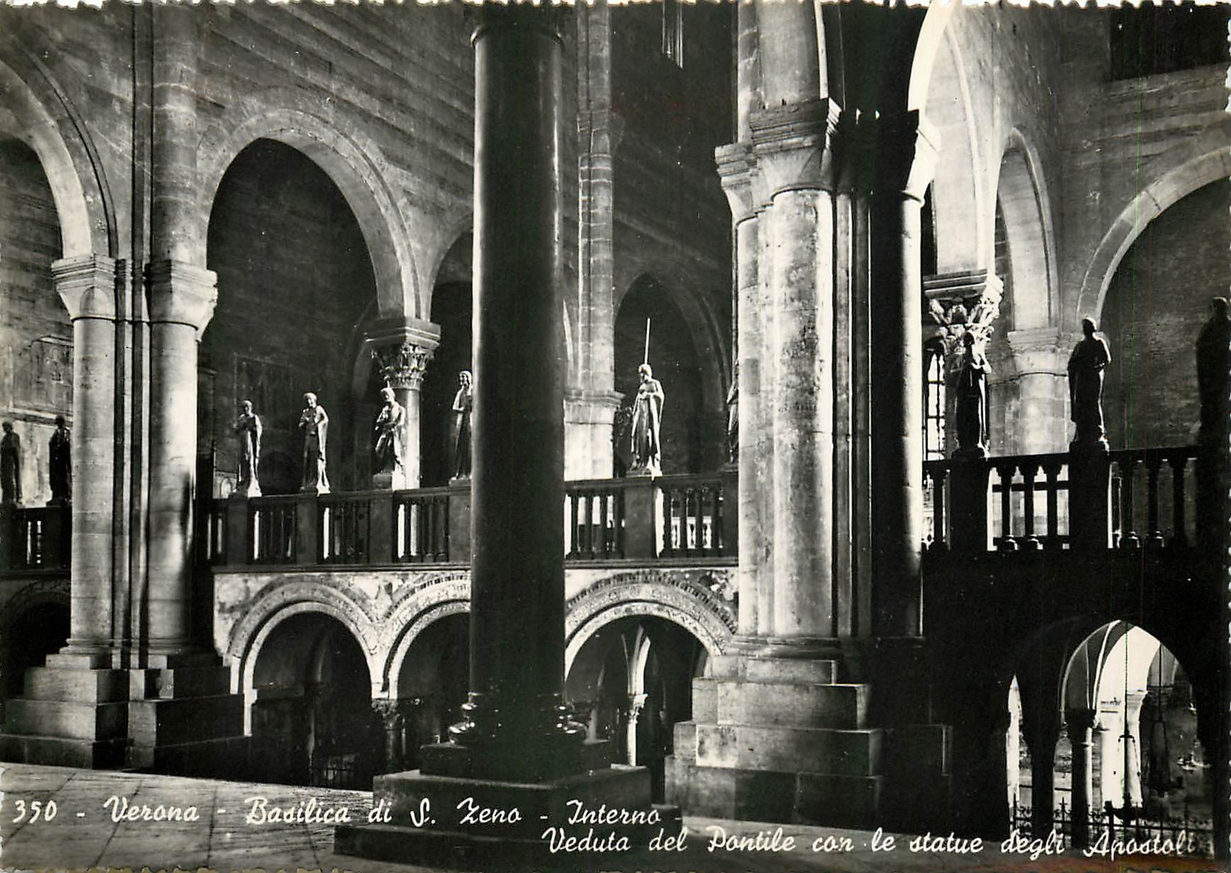 CPM Verona Basilica di S Zeno Interno Veduta del Pontile con le statue degli Apostol 