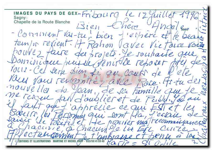 CPM Images du Pays de Gex Segny Chapelle de la Route Blanche  — Rückseite