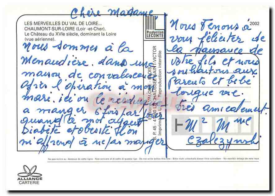 CPM Les Merveilles du Val de Loire Chaumont sur Loire Loir et Cher Le Chateau dominant la Loire vue  — Rückseite
