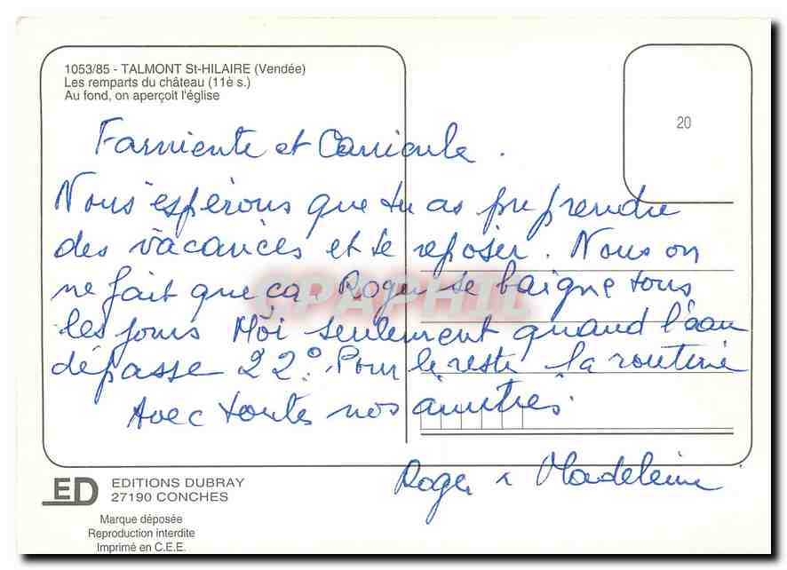 CPM Talmont St Hilaire Vendee Les remparts du chateau au fond on apercoit l'eglise  — Verso