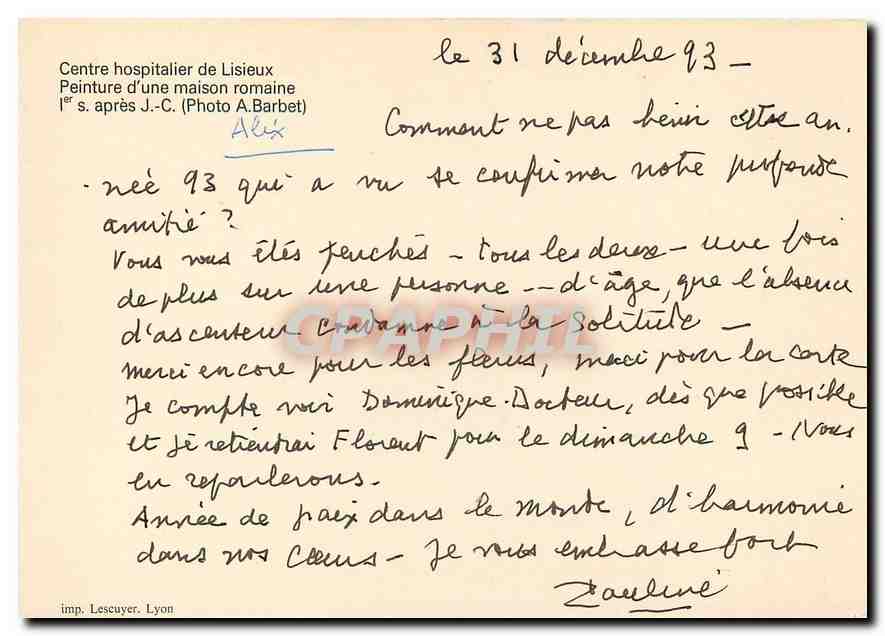 CPM Centre hospitalier de Lisieux Peinture d'une maison romaine  — Verso