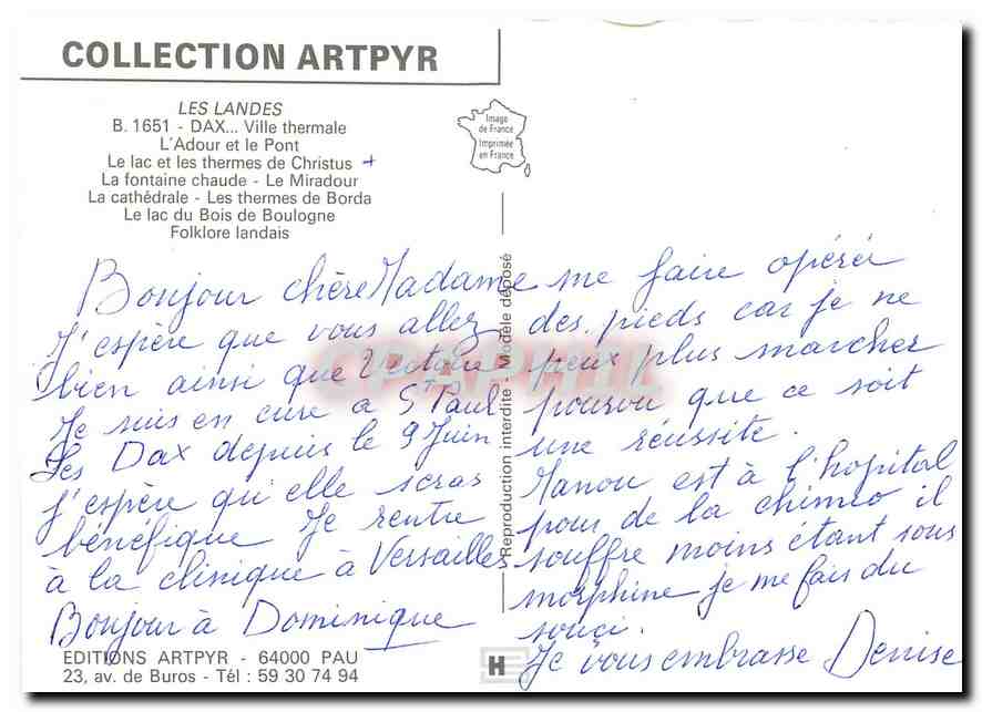CPM Les Landes Dax Ville thermale L'Adour et le Pont Le lac et les thermes de Christus la fontaine c — Rückseite