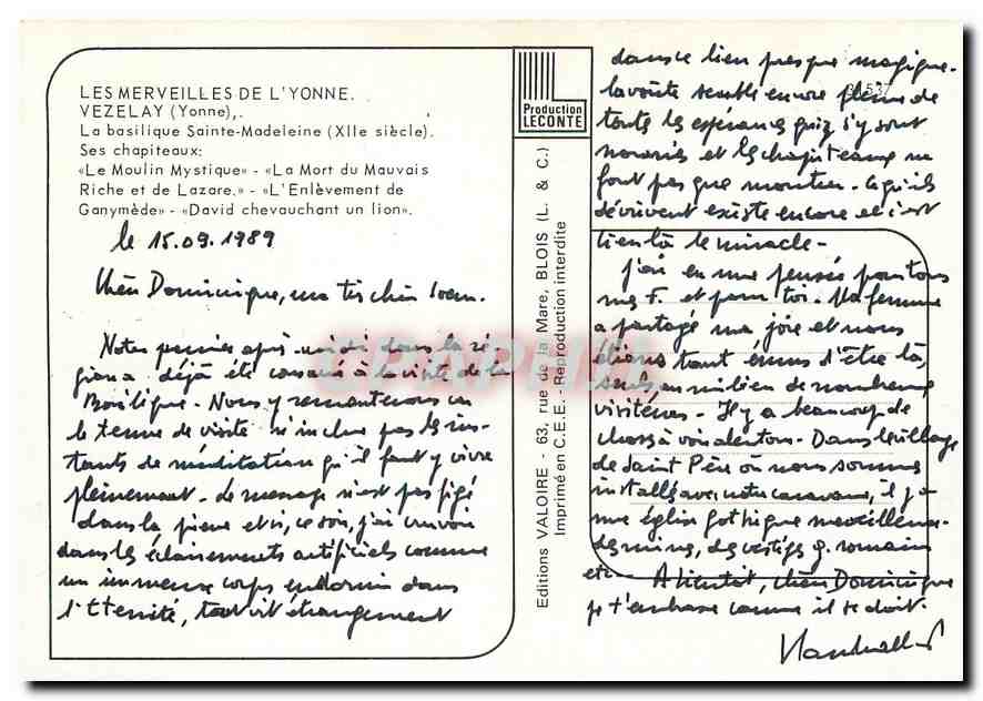 CPM Les Merveilles de l'Yonne Vezelay Yonne La Basilique Sainte Madeleine Ses chapiteaux  — Back
