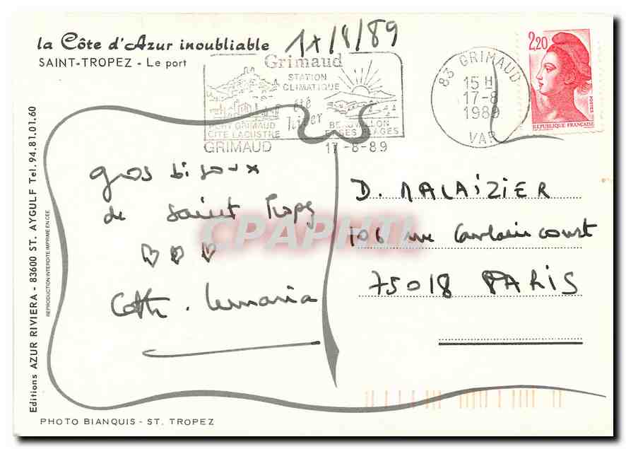 CPM La cote d'Azur inoubliable Saint Tropez Le port  — Rückseite