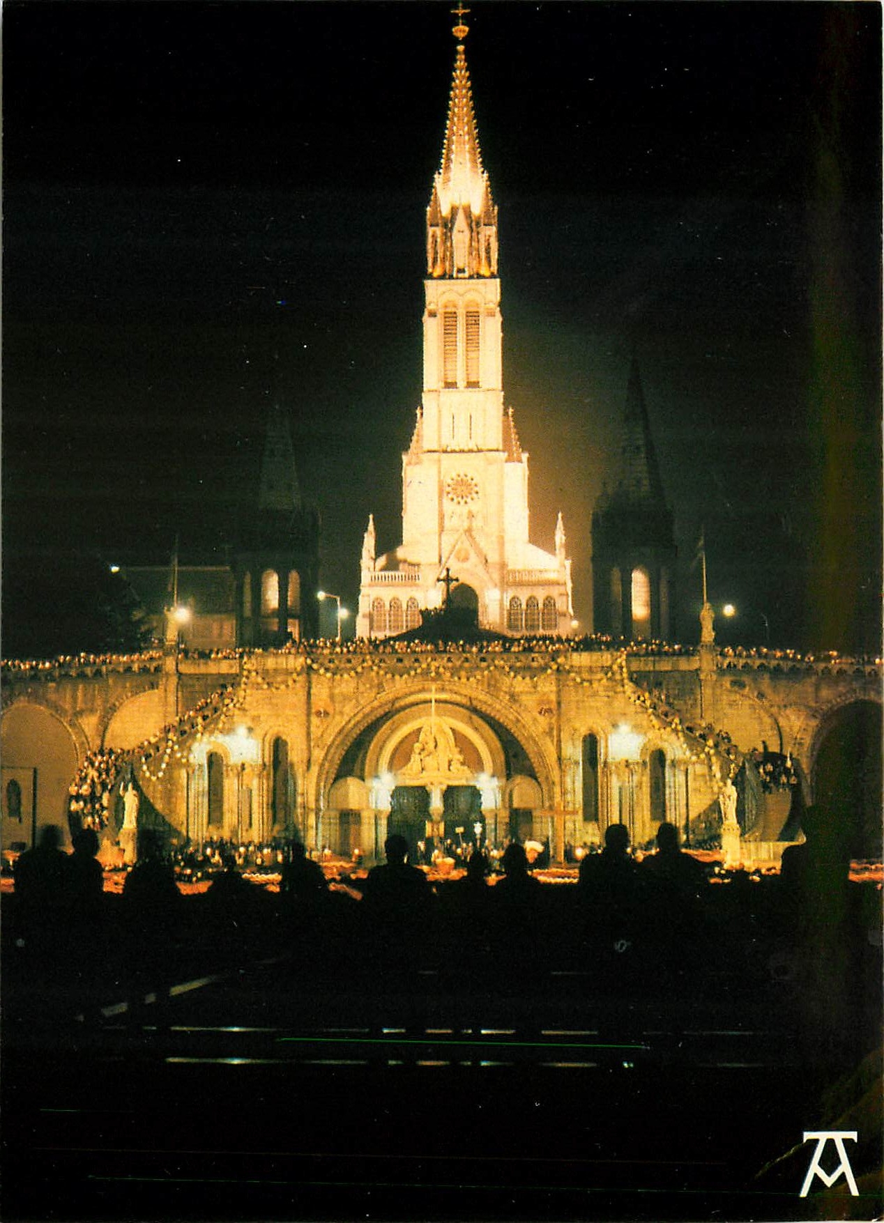 CPM Les Pyrenees Lourdes La Basilique le soir 