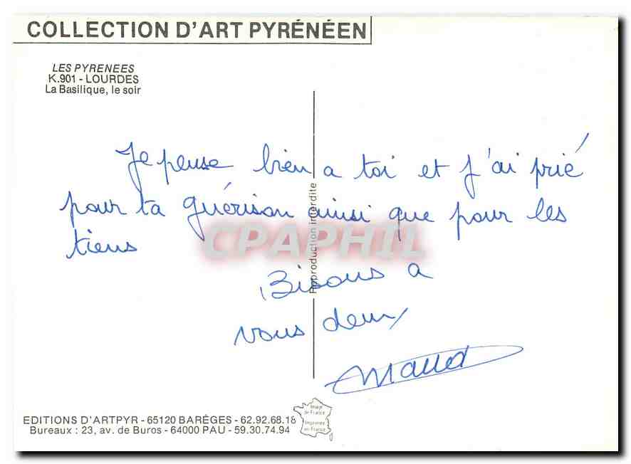 CPM Les Pyrenees Lourdes La Basilique le soir  — Verso