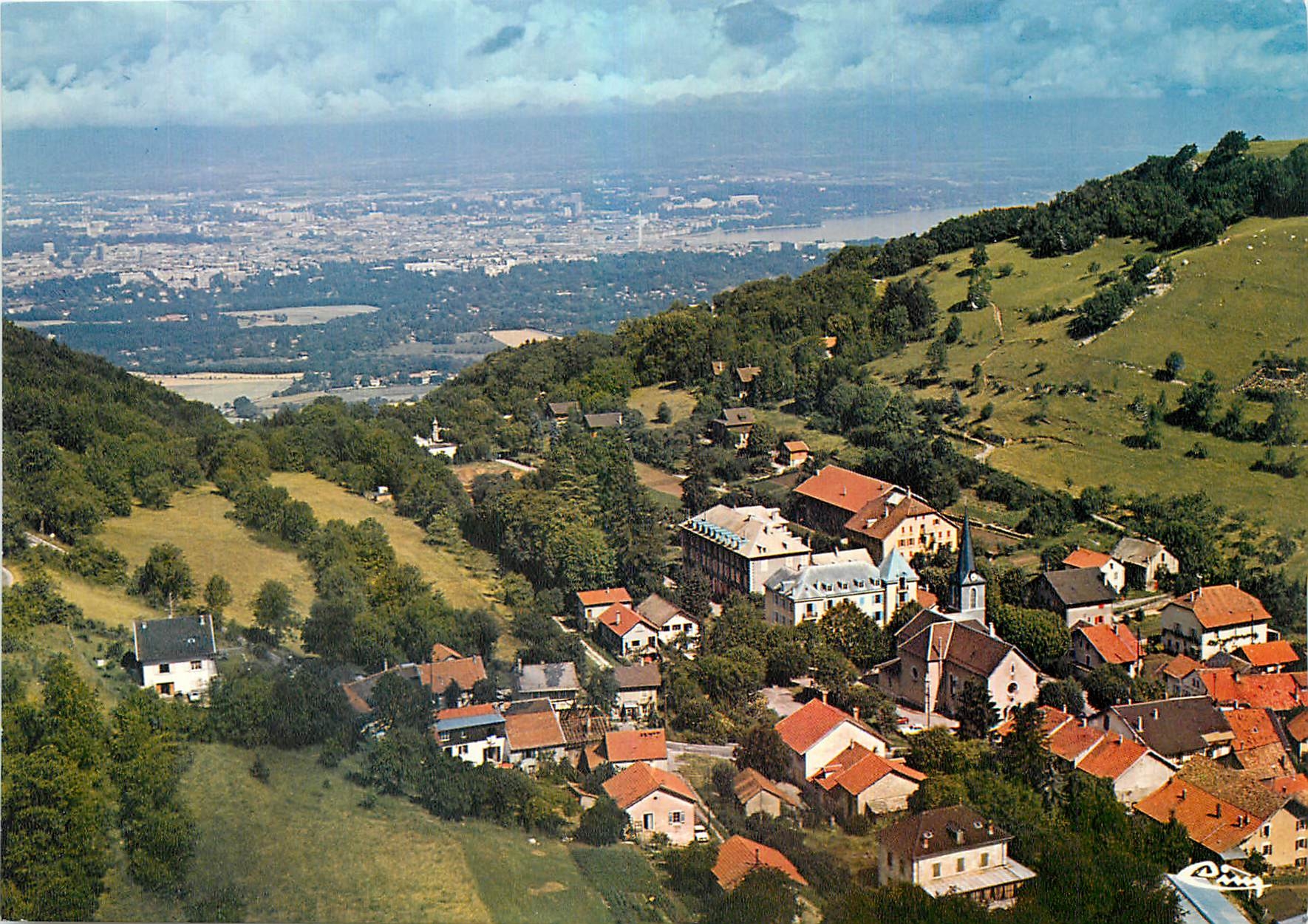 Monnetier (Haute-Savoie) — vue générale aérienne, Genève et lac Léman au fond — éditeur Cambier, n° 74.185.99.1794