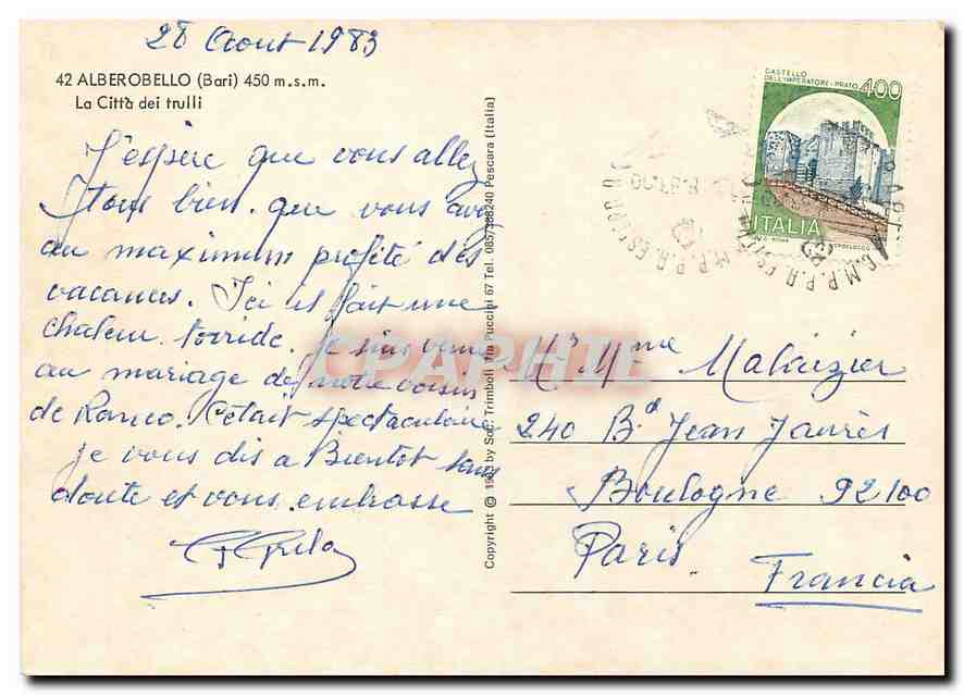 CPM Alberobello Bari La Citta dei trulli  — Rückseite