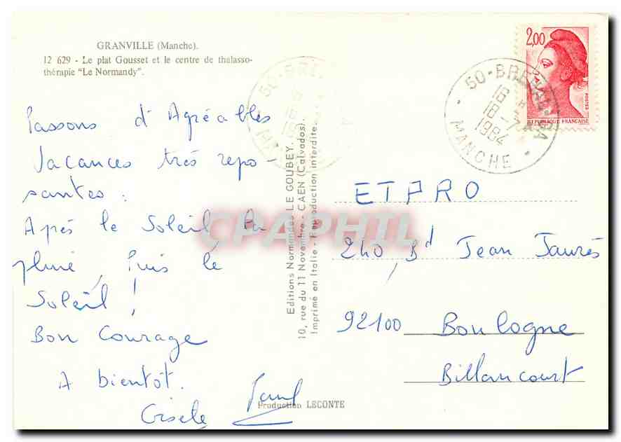 CPM Granville Manche Le plat Gousset et le centre de thalassotherapie Le Normandy  — Rückseite