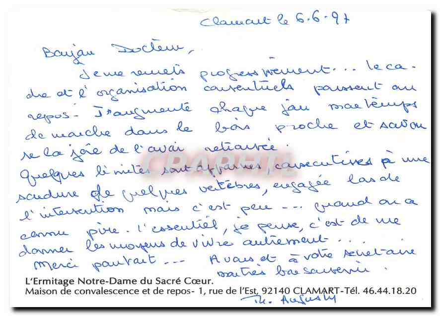 CPM L'Ermitage Notre Dame du Sacre Coeur Maison de convalescence et de Repos Clamart  — Rückseite