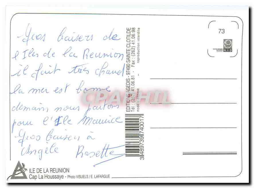 CPM Ile de la Reunion Cap la Houssaye  — Rückseite
