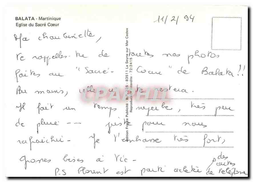 CPM Balata Martinique Eglise du Sacre Coeur  — Rückseite