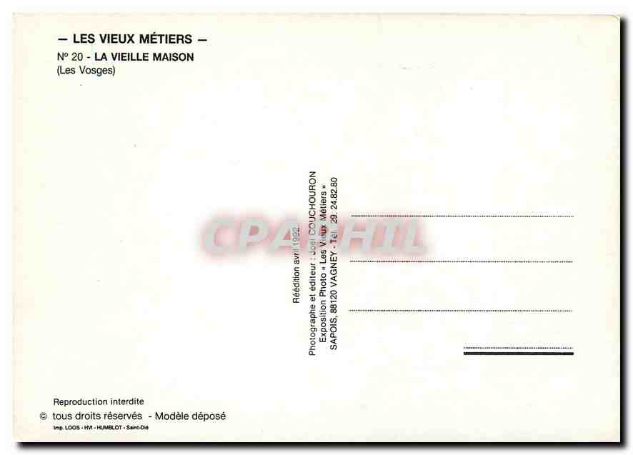 CPM Les Vieux Metiers La Vieille Maison Les Vosges  — Rückseite