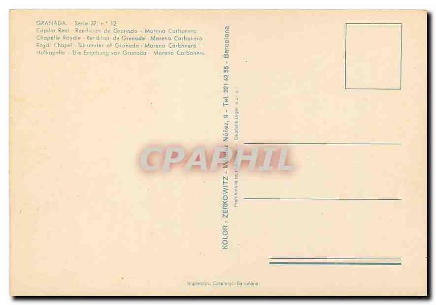 CPM Granada Chapelle Royale  — Verso
