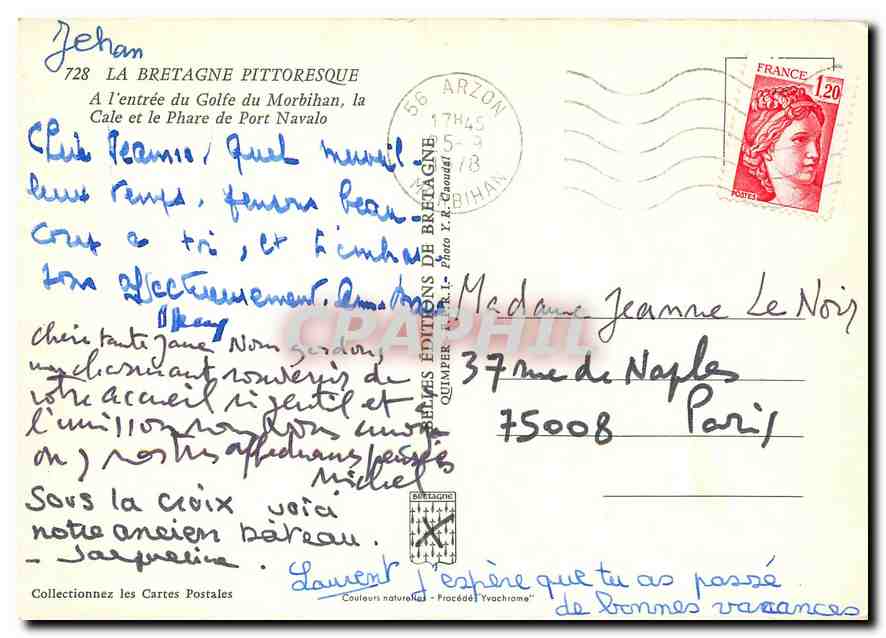 Port Navalo — Entrée du Golfe du Morbihan — Éditions de Bretagne, n° 728 — Rückseite