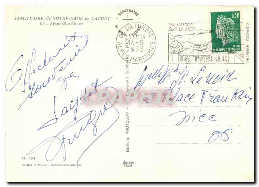 CPM Sactuaire de Notre Dame de Laghet Alpes Maritimes  — Rückseite
