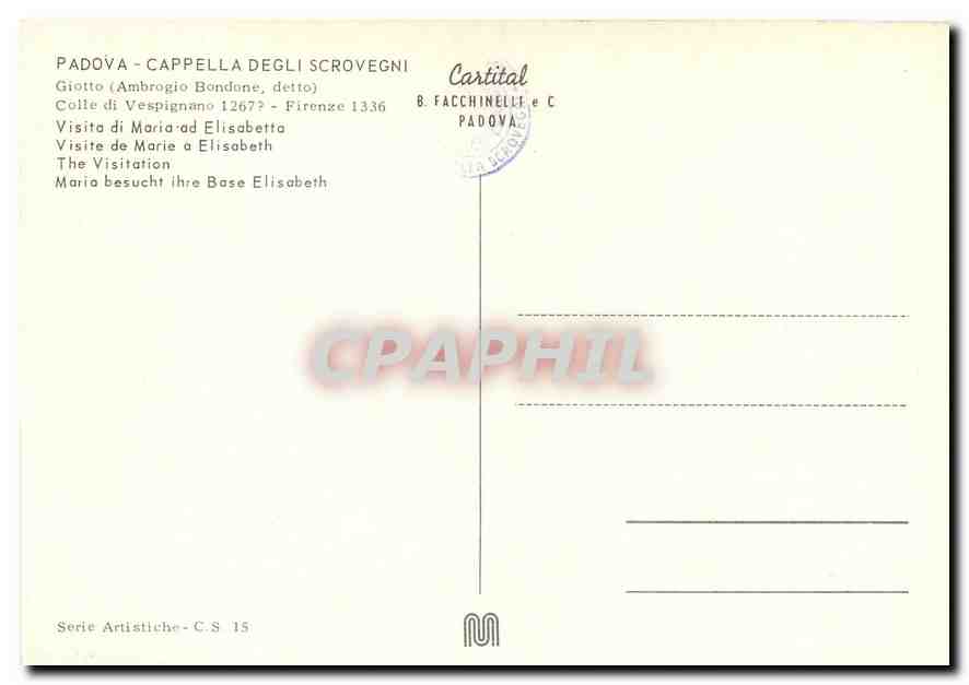 CPM Padova Capella degli Scrovegni Visite de Marie a Elisabeth  — Rückseite