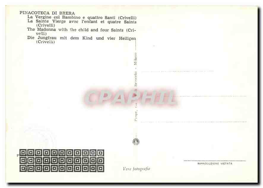 CPM Pinacoteca di Brera La Vergine col Bambino e quattro Santi Crivelli  — Back