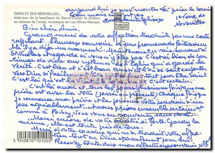 CPM Paris et ses merveilles interieur de la basilique du Sacre Coeur le choeur au dessus de l'autel  — Rückseite