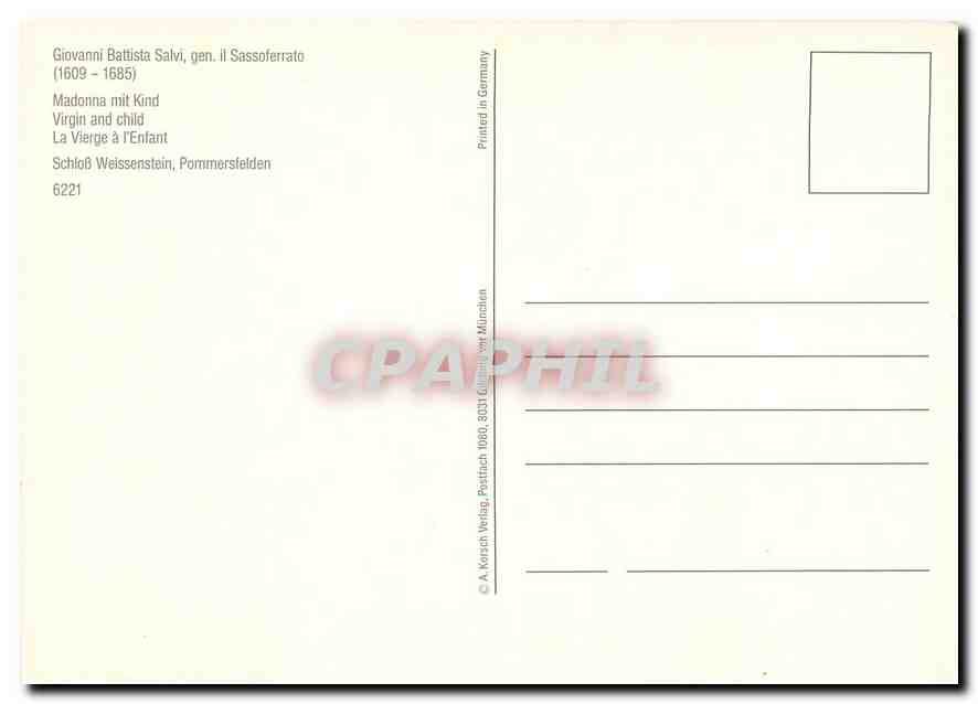 CPM Giovani Battista Salvi gen il Sassoferrato la Vierge a l'Enfant  — Rückseite