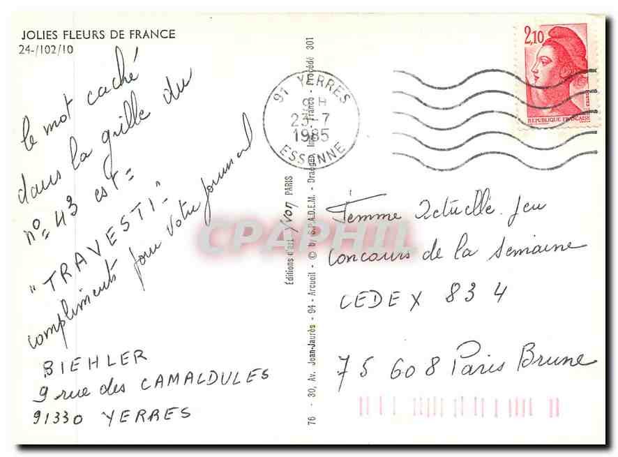 CPM Jolies fleurs de France  — Rückseite