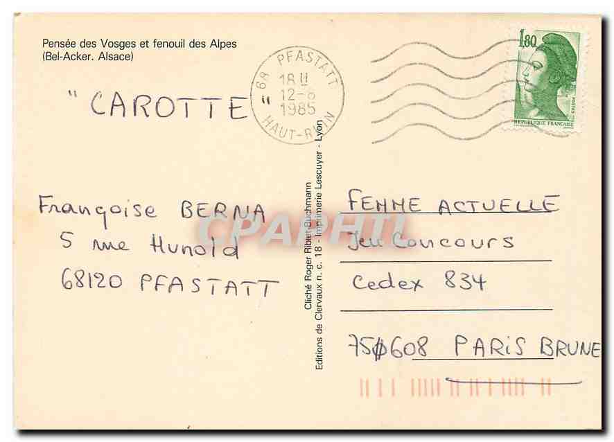 CPM Pensee des Vosges et fenouil des Alpes  — Rückseite