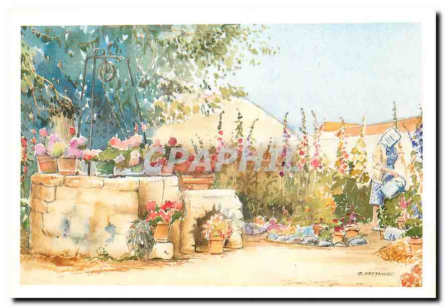 CPM Cartina Madeleine et son jardin aquarelle de Claude Veyssiere 