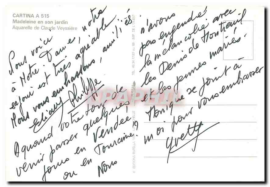 CPM Cartina Madeleine et son jardin aquarelle de Claude Veyssiere  — Verso