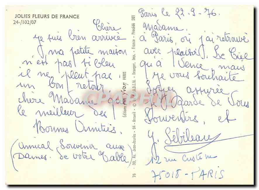 CPM Jolies fleurs de France  — Rückseite