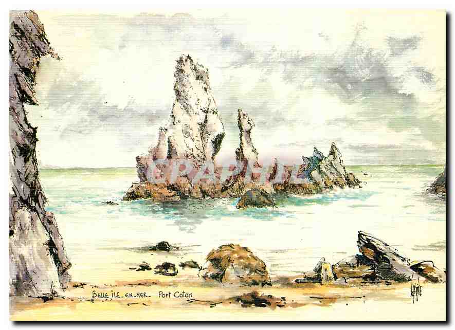 Belle Île-en-Mer - Port Coton — aquarelle originale de Robert Lepine, éditée par les Éditions d'Art Arquill