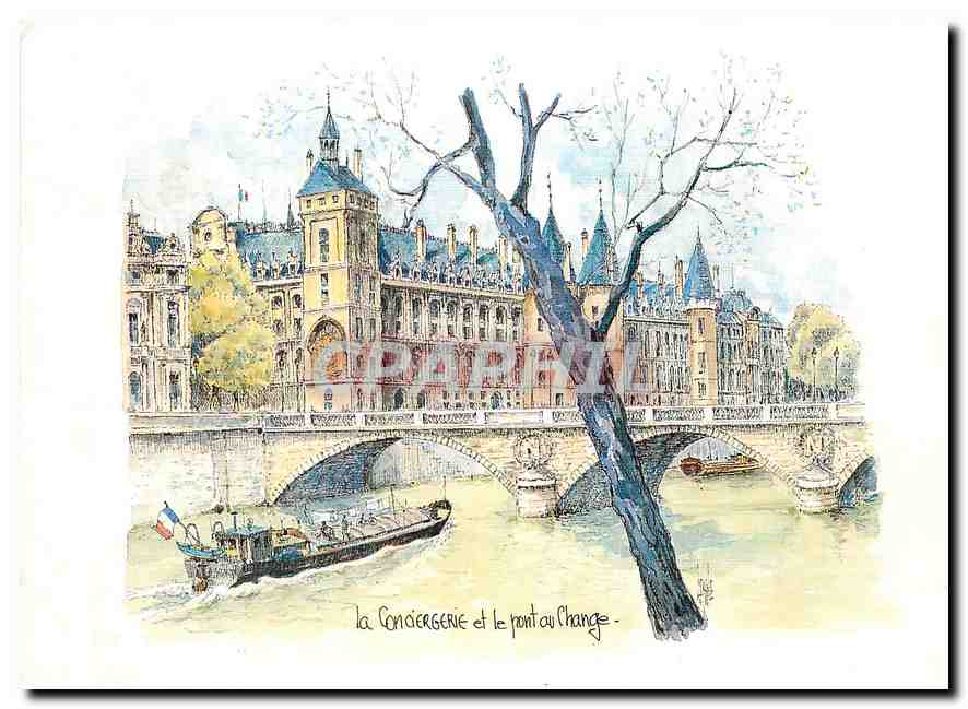 CPM Paris aquarelle originale de Robert Lepine le pont au Change 