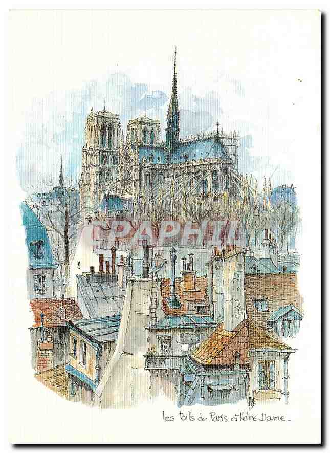 CPM Paris les toits de Paris et Notre Dame aquarelle originale de Robert Lepine 