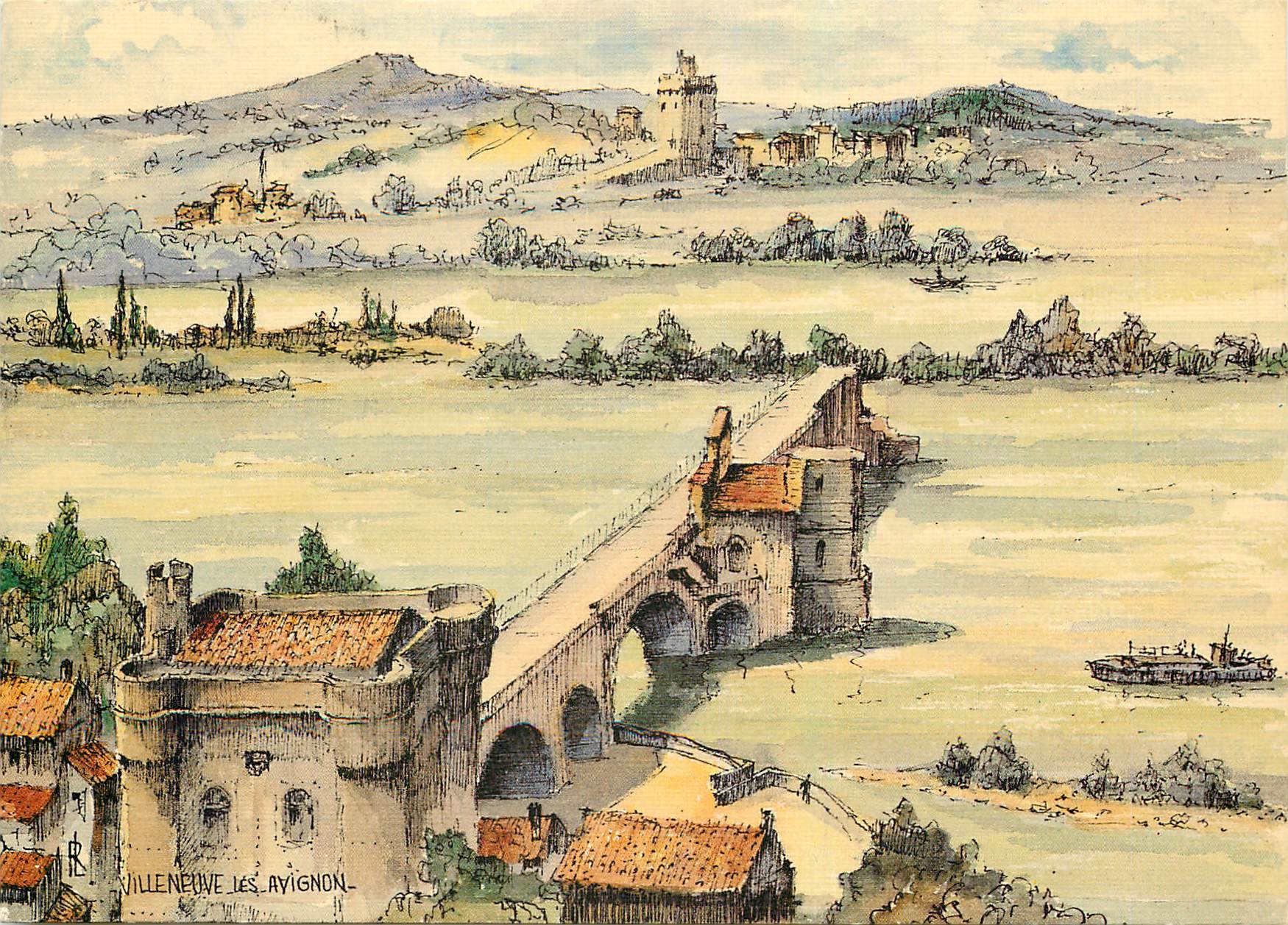 CPM Villeneuve les Avignon le Pont St Benazet originale de Robert Lepine 