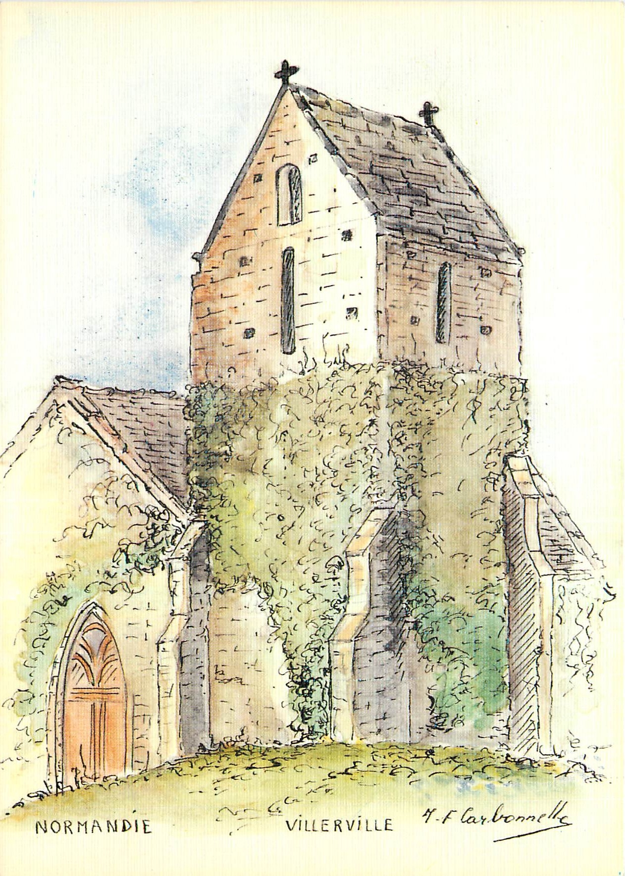 CPM Normandie Villerville aquarelle originale 