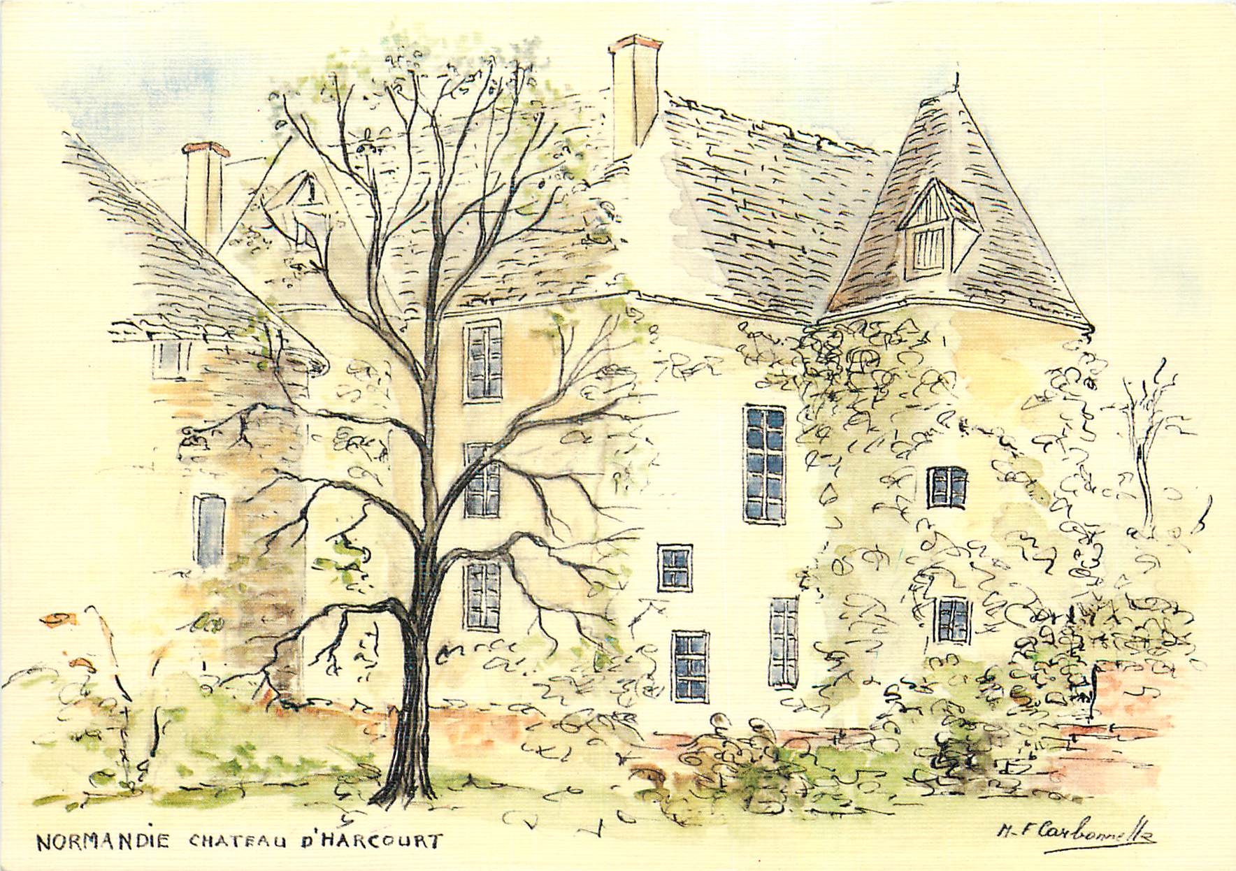 CPM Normandie Xhateau d'Hargourt aquarelle originale 